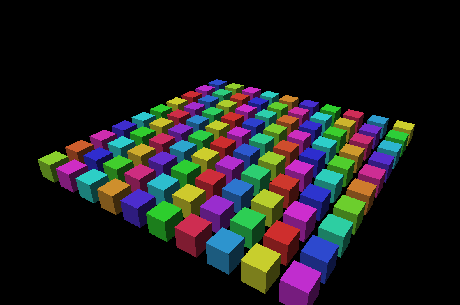 Aurora rendering a field of instanced cubes through the Bifrost Vulkan backend