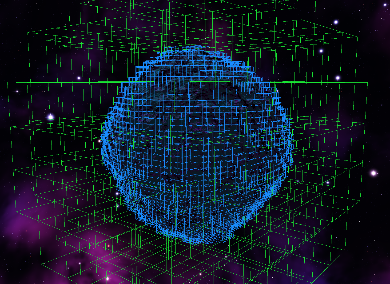 Planet debug view with chunk and brick bounds
